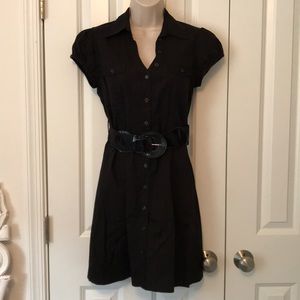 Collared black button up dress with belt